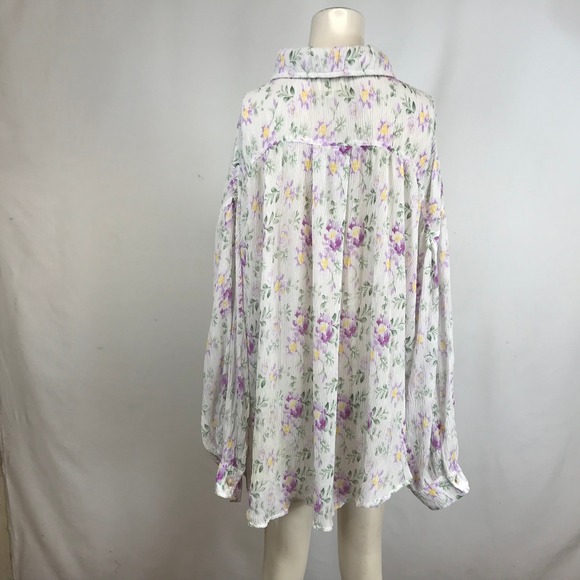 BIBI Floral Print Sheer Oversized Button Down Shirt Blouse Women XL - Picture 5 of 10